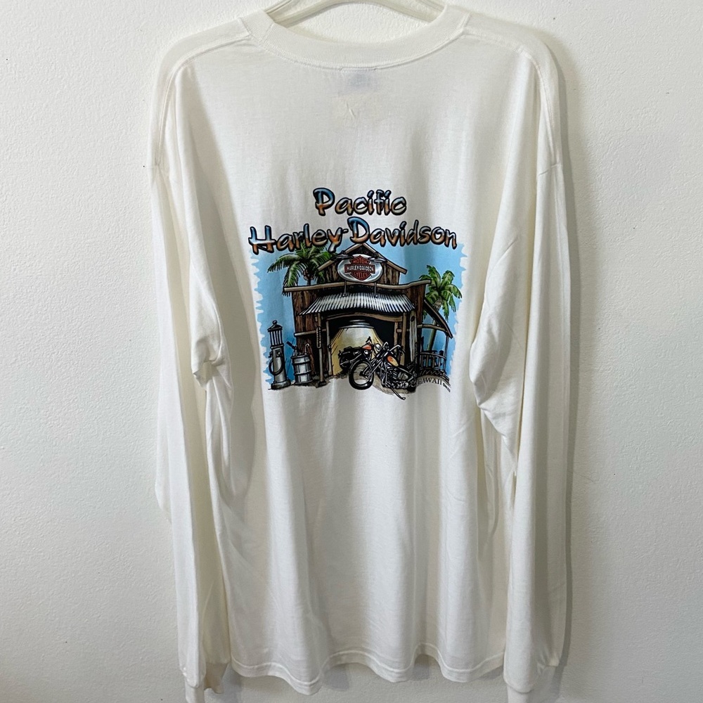 Vintage Y2K Harley Davidson deadstock pacific graphic T-shirt long sleeve white